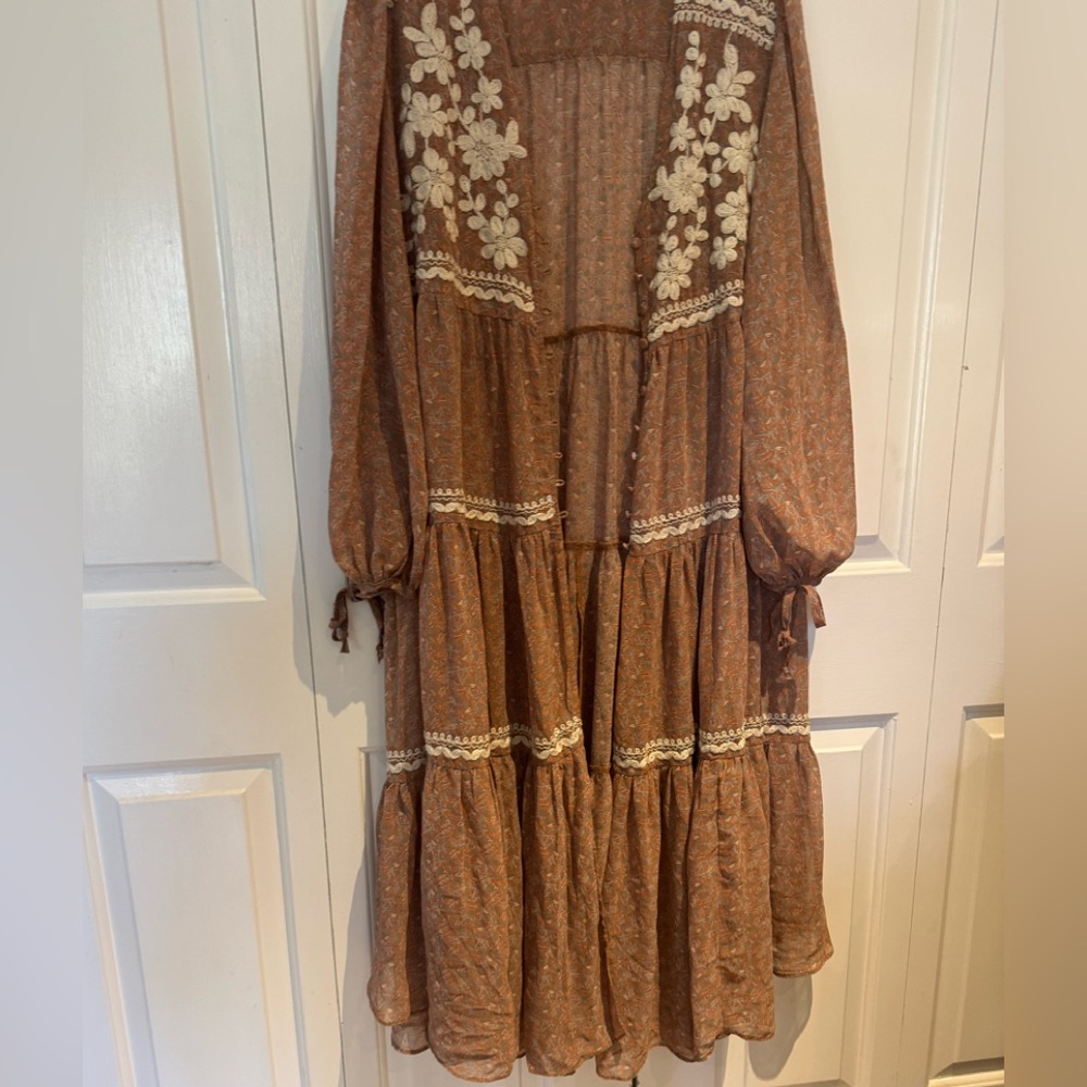 By Together Brown Long Sleeve Sheer Duster